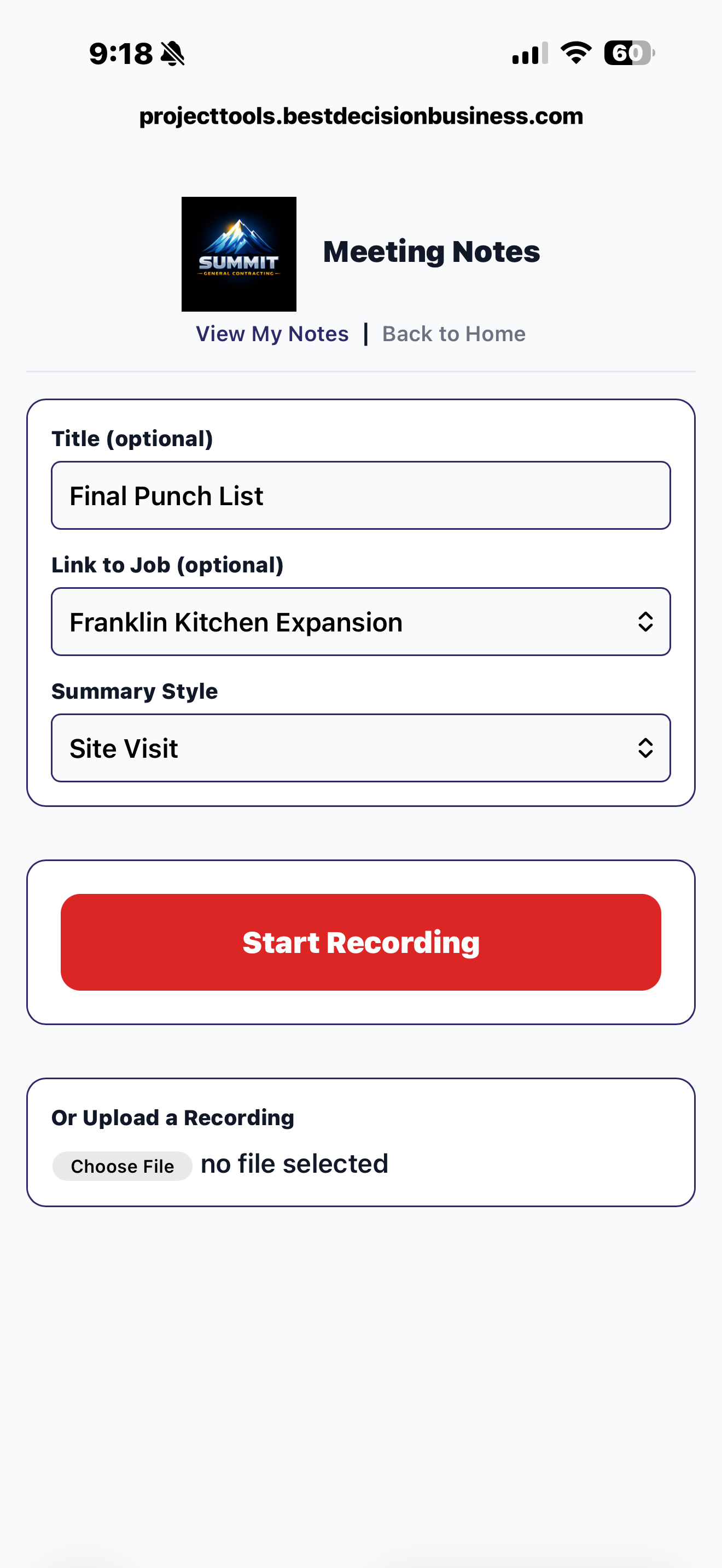 Meeting Notes — an AI transcription and summary with extracted action items