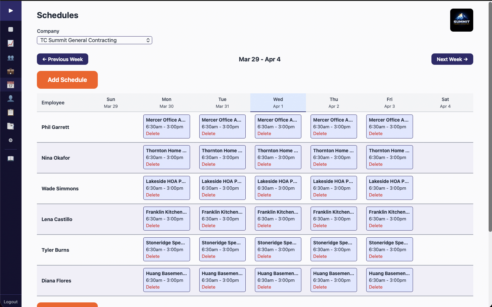 Scheduler — a drag-and-drop weekly crew schedule